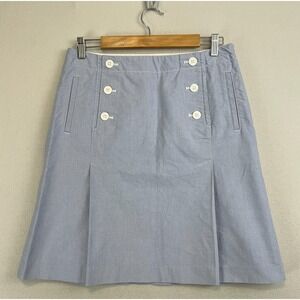 TALBOTS A-Line Skirt Light Blue Nautical Sailor Summer Button‎ Zip Size 8 Petite
